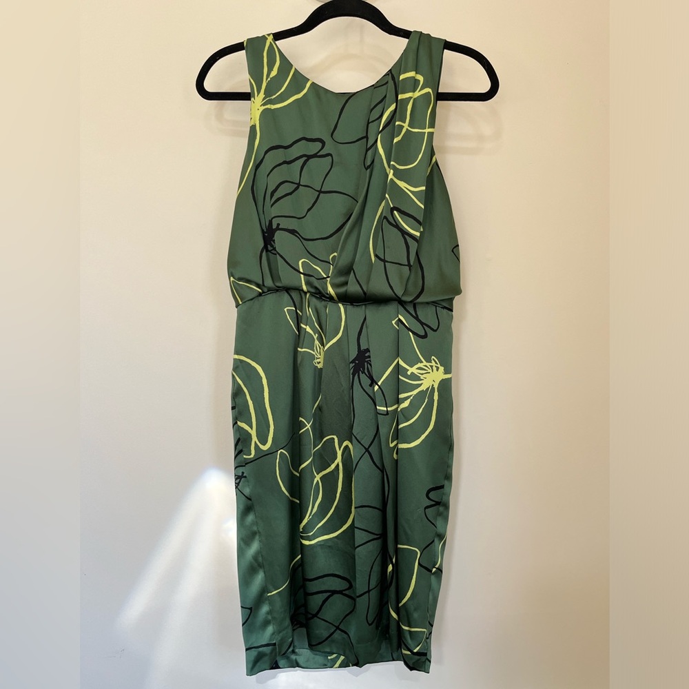 Anthropologie green leaf drape dress silk small